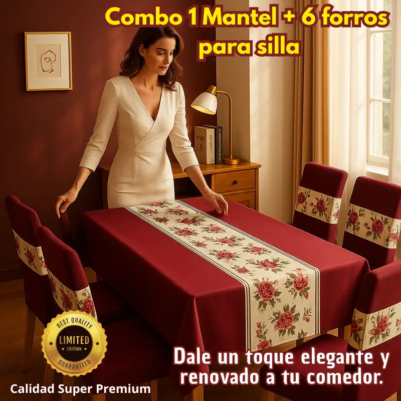 Combo Premium (Mantel + 6 Forros) – ¡Impermeable!