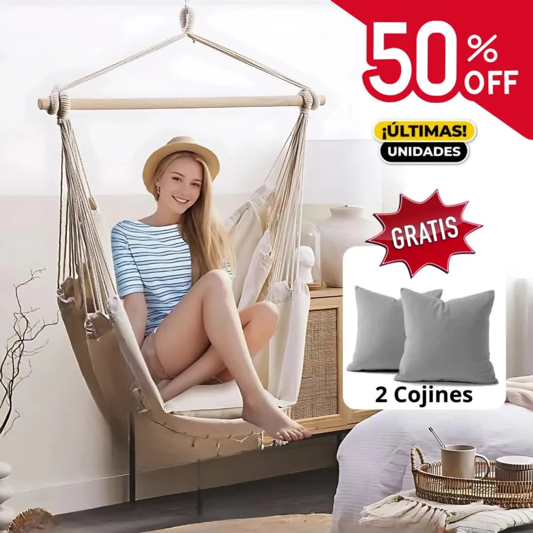 ✨ Hamaca Silla Super Premium + 2 Cojines Gratis 🎁  ✨ Relájate como te lo mereces… en tu rincón favorito del hogar 😍