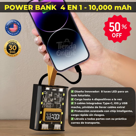 🔥Cargador Portatil 4 en 1 - Carga Rápida e Inteligente 🚀 🔥-  Power Bank de 10,000mAh